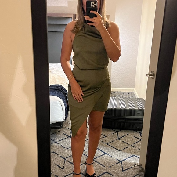 Elliatt Camo Asymmetric Satin Cocktail Dress - Picture 1 of 2